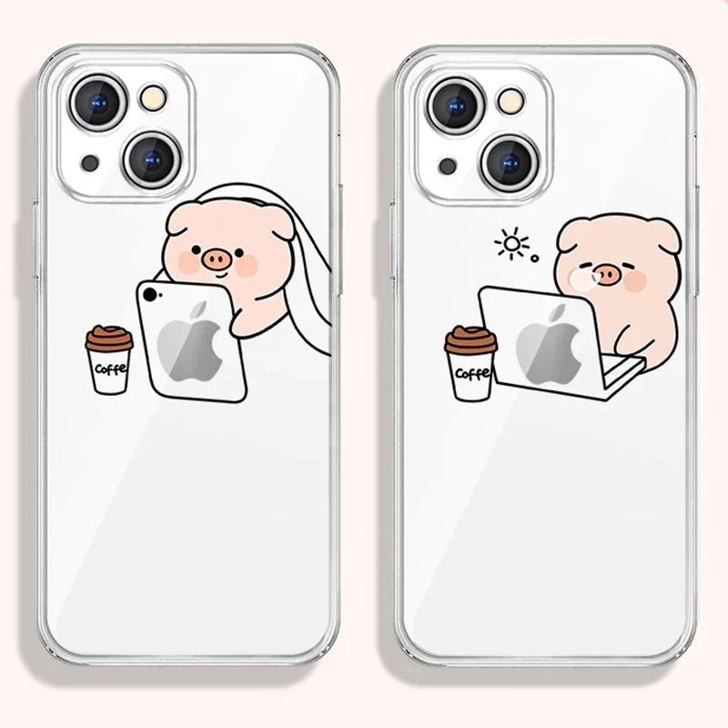 Funny Animal Bunny Elephant Pig Lovers Couple Phone Cases for iPhone 15 14 13 12 11 Pro Max Mini X XR XS 7 8 Plus SE Cover Bags