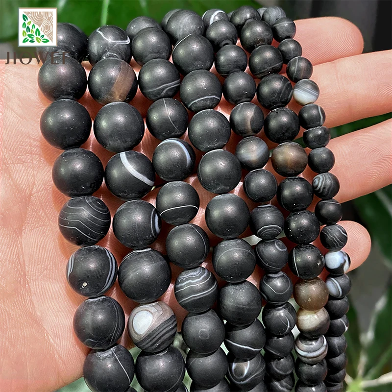 Natural Stone Matte Banded Lace Black Stripe Agates Onyx Beads for Jewelry Making Diy Bracelet 15\