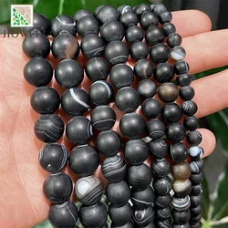 Natural Stone Matte Banded Lace Black Stripe Agates Onyx Beads for Jewelry Making Diy Bracelet 15