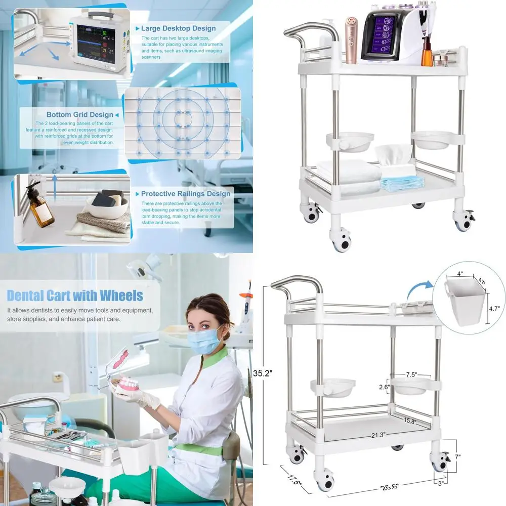 

Professional Medical Cart with Wheels for Esthetician, 220 lbs Capacity, Plastic & Stainless Steel, Ideal for Beauty Salon, Hosp