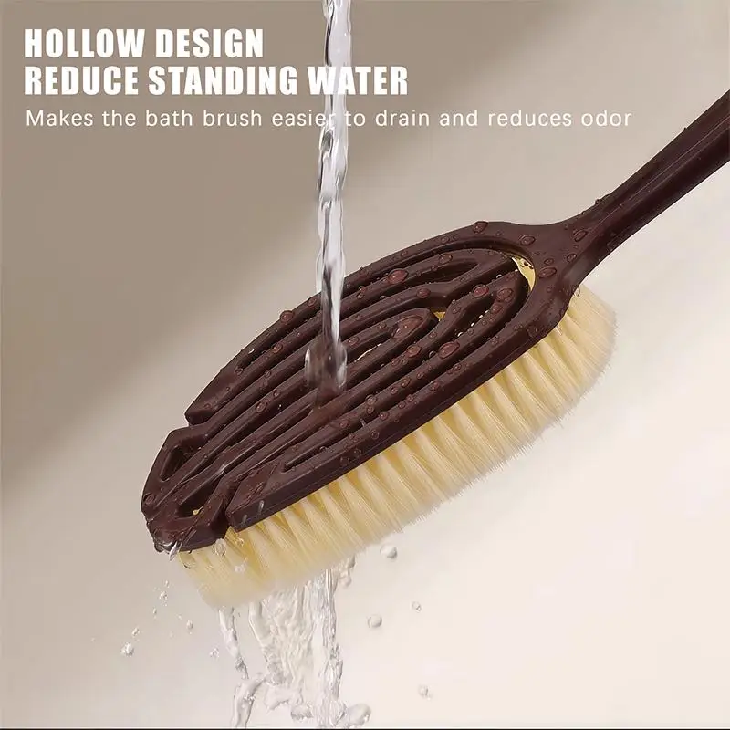 1Pc Body Massage Brush 2 In 1 Long Handle Back Scrubber Natural Coconut Bristle Wet Dry Bath Brush.