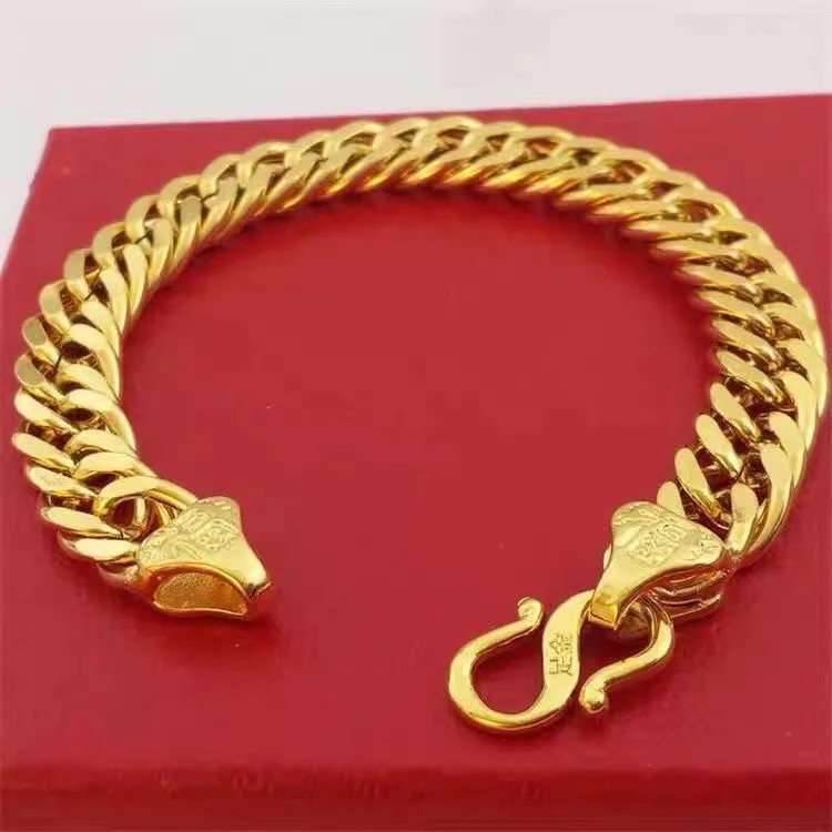 

24K Gold AU999 Fu Buckle Dominant Boss Bracelet Men - Rich hue, neat Fu lines, elegance in dominance