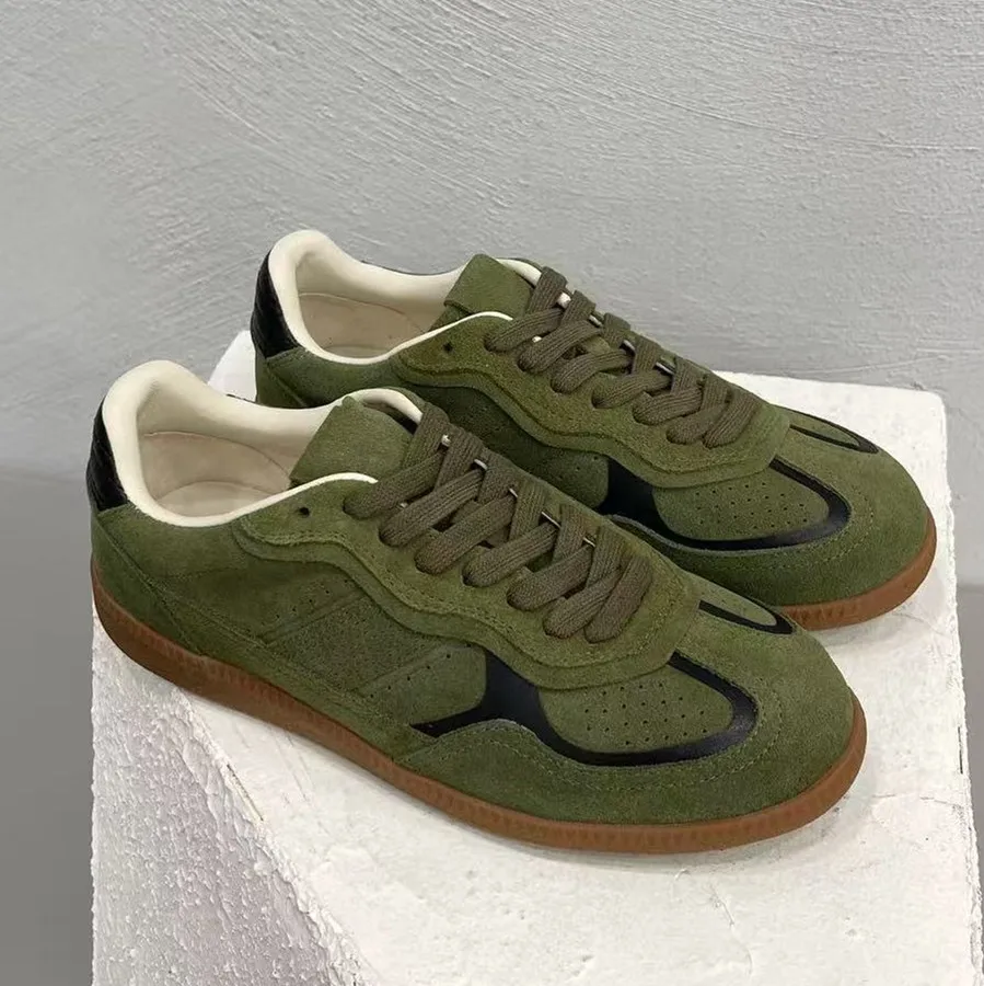 

De Xun shoes retro lace up versatile breathable casual Forrest Gump shoes women's early autumn leather color blocked shoes