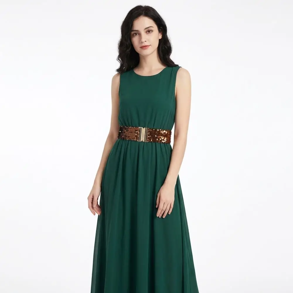 60cm Elastic Sequin Stretch Belt Gold Buckle Disc Eye Catching Shinny Waistband Versatile Professional Women's Belt Dresses