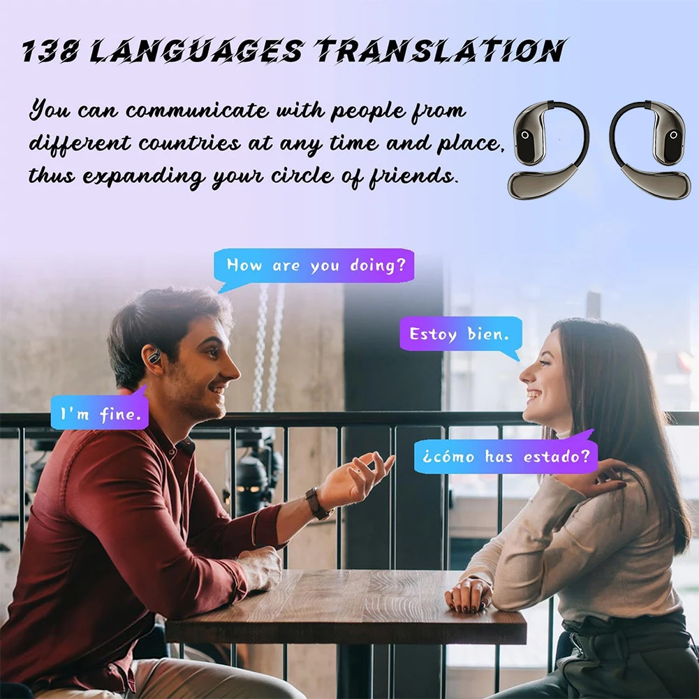 AI Language Translation Earbuds 138 Languages Bluetooth-Compatible 5.3 Translator Device Open Air Traductor for Business Travel