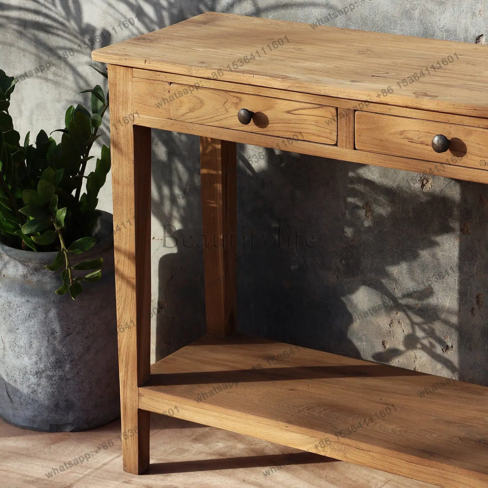 LD American solid wood entrance table against the wall end view table shelf long table