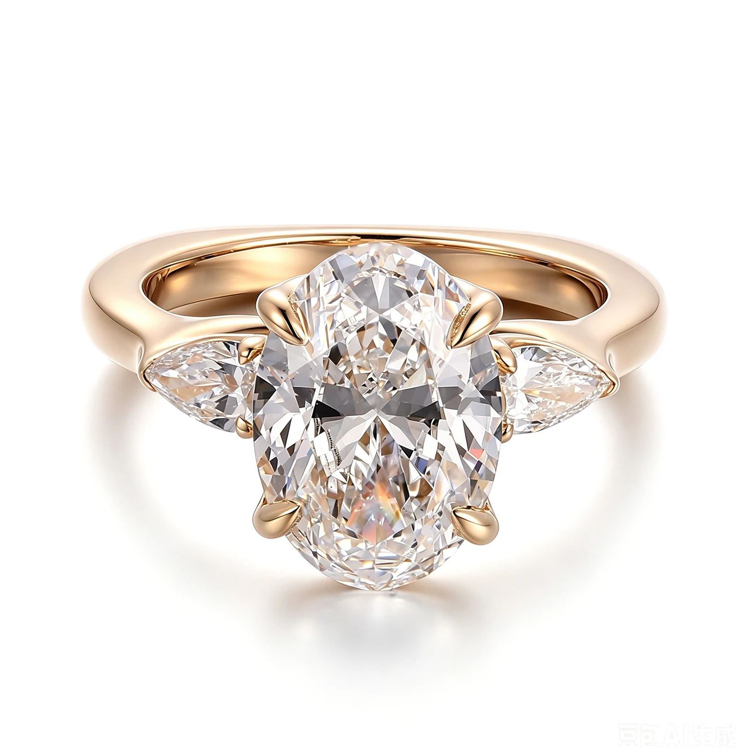 Provence 10k14k Yellow Gold Three-Stone Ring Lab Diamond With 11*8mm Oval Cut  For Women Party Wedding Anniversary  Gift
