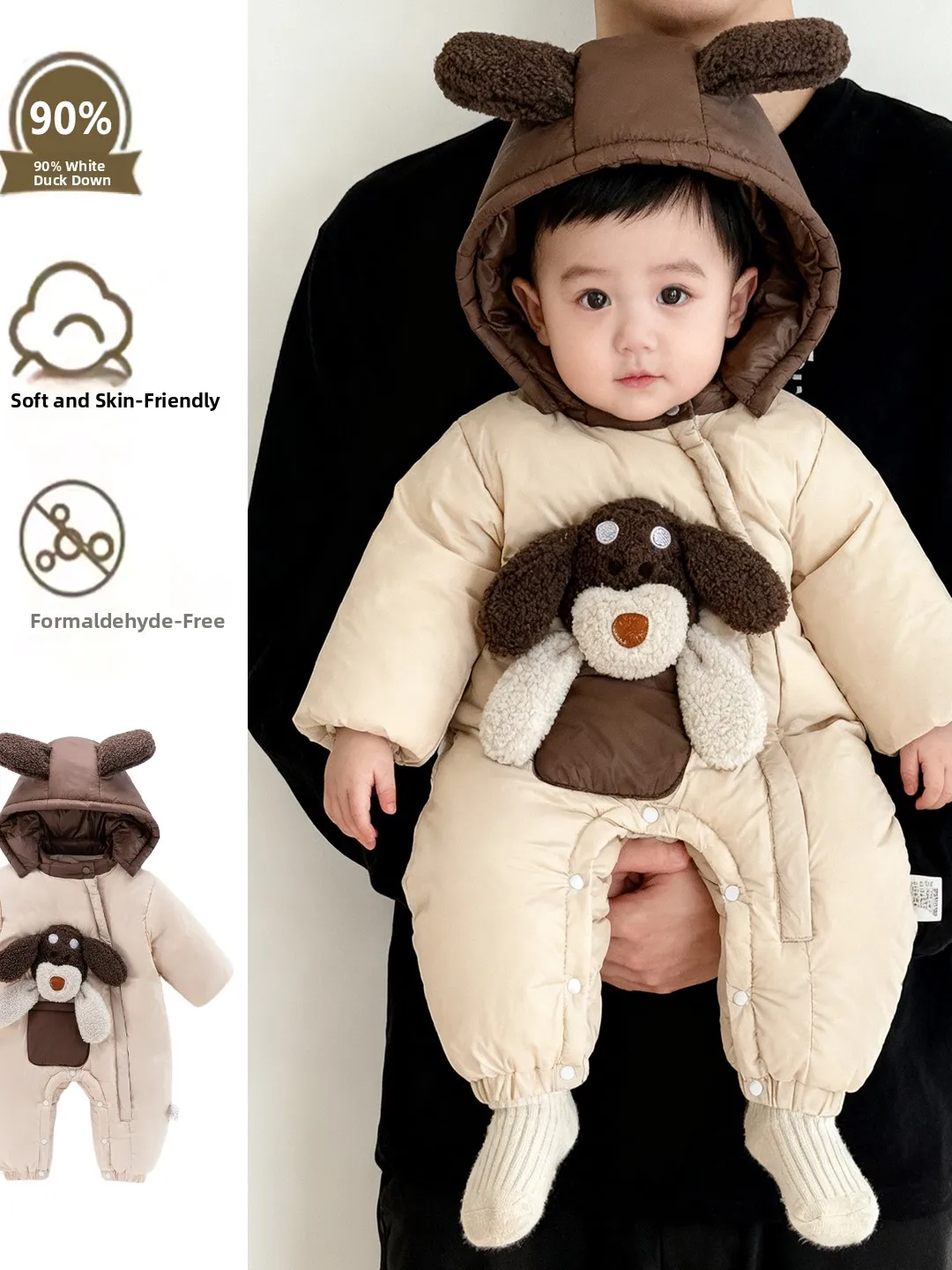 

Baby Boy Winter Puffer Jumpsuit Cute Casual Hooded Du down Warm Clothes Baby Rer Outfit Long Sve Cartoon Print