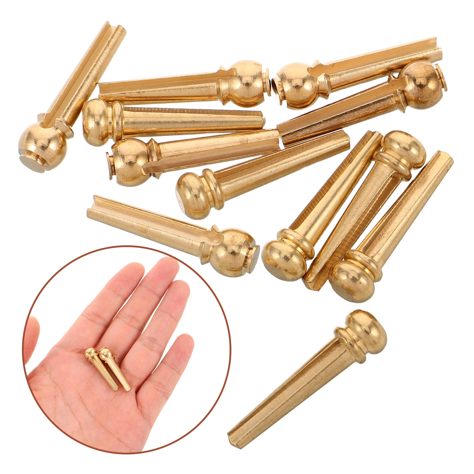 

12Pcs Guitar Bridge Pins Solid Brass Round Head Pins Easy Installation Stable String Fixing Acoustic Guitar Parts Replacement