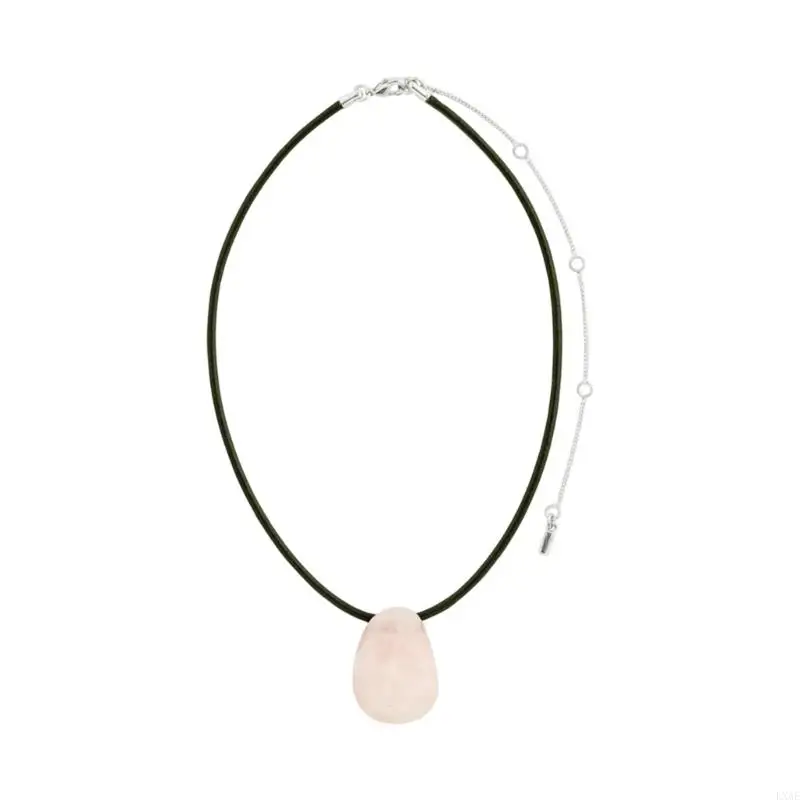 Customizable Stone Necklace Handmade Cord Jewelry Black Rope Sweater Chain