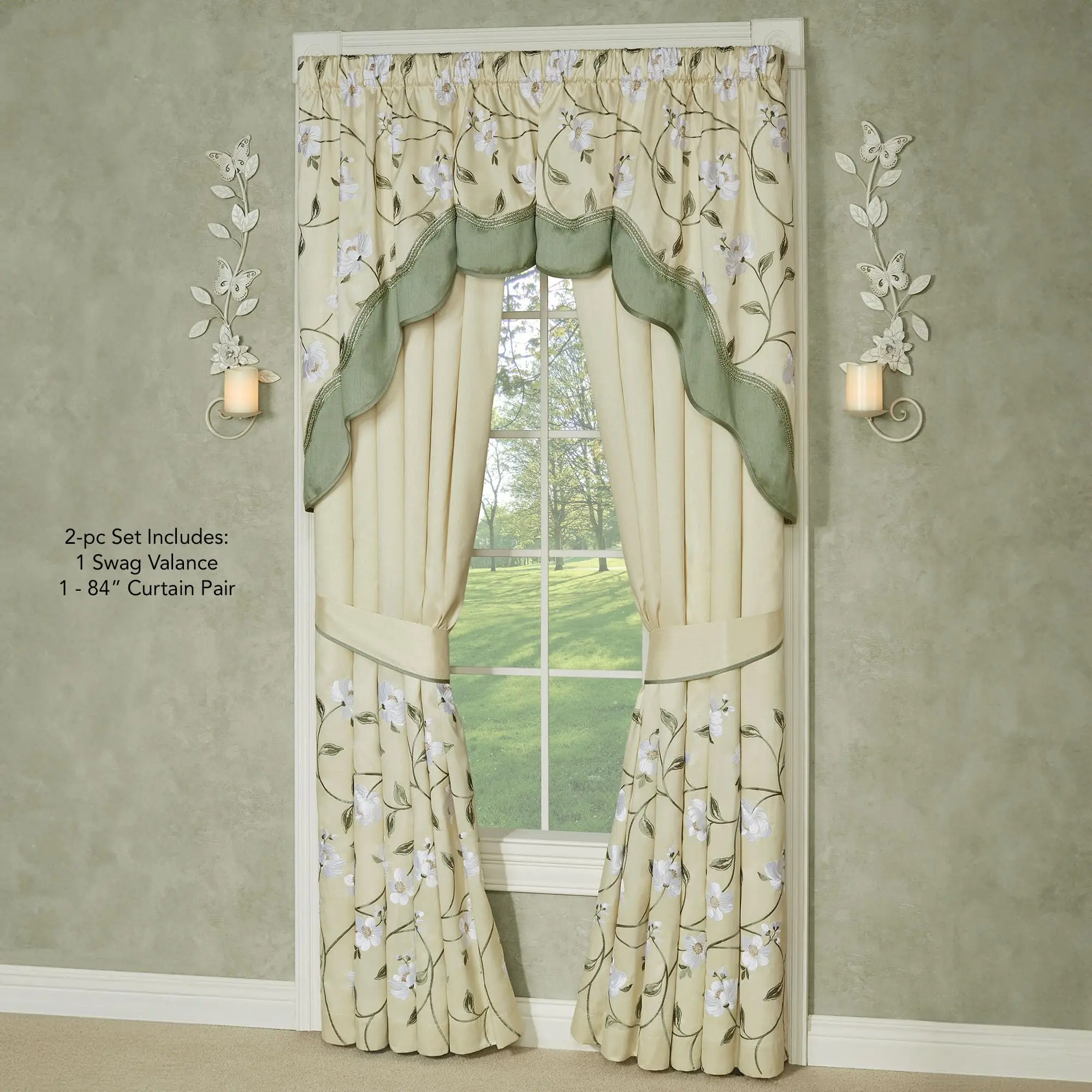 Luxurious Garden Walk Lined Window Swag Valance & Curtains Set
