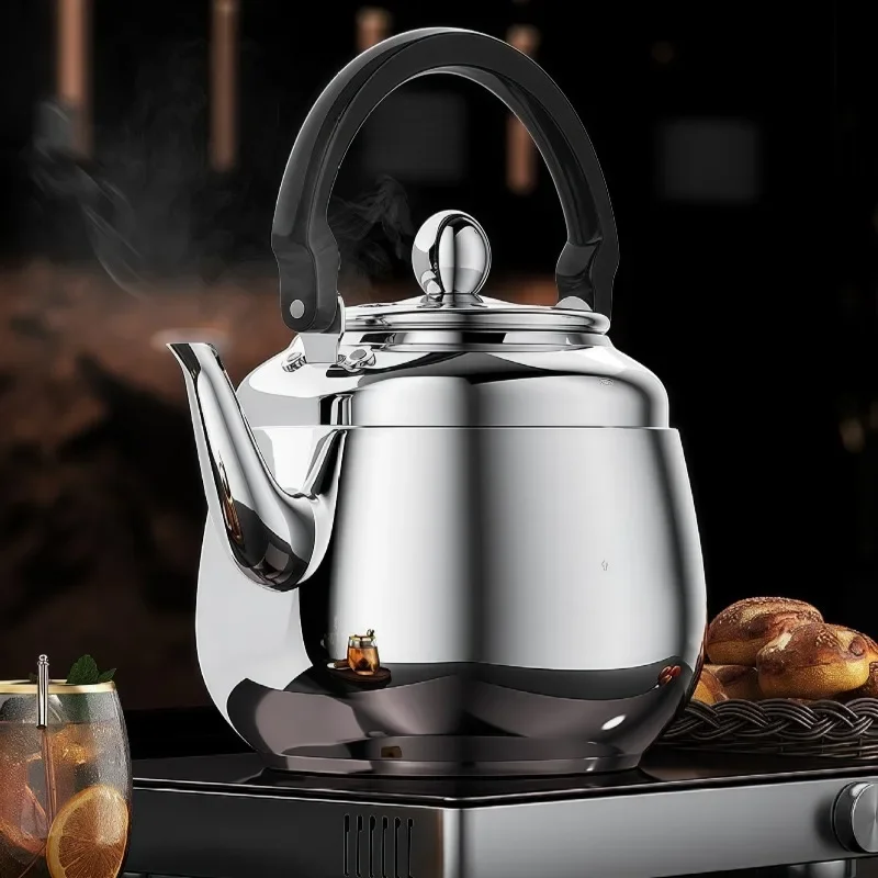 316 Stainless Steel Whistle Kettle 5/6L Large Capacity Sounding Kettle Universal Open Flame Induction Cooker Cooking Supplies