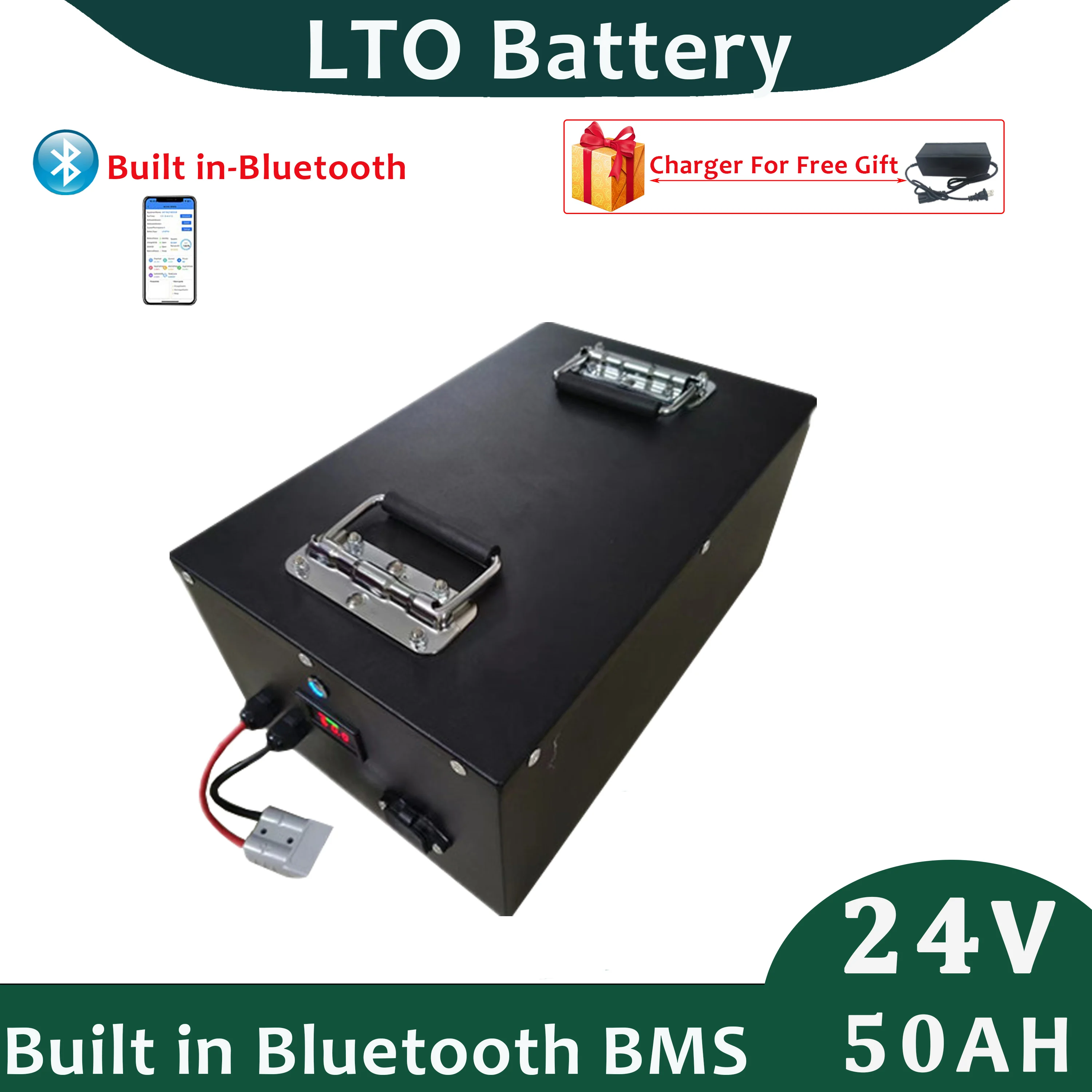 Rechargable Lithium Titanate 10S 24V 50Ah LTO Battery for Camper Cart with 5A Free Charger