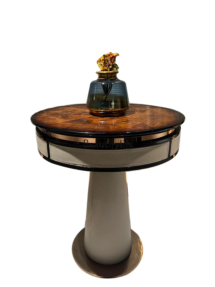 

Light luxury rounded edges designer solid wood wrapping creative bedside table furniture