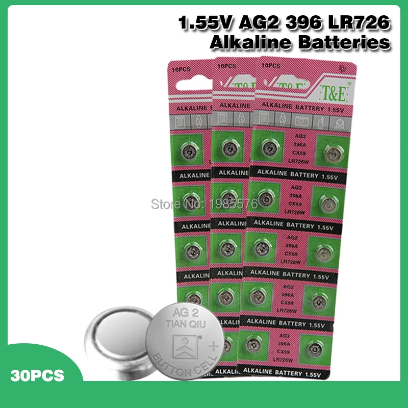 30 Pcs AG2 1.55V Alkaline Batteries G2 396A LR726 SR726W GP397 1164SO SR59W SR726 Coin Battery Button Cell For Watch Toys