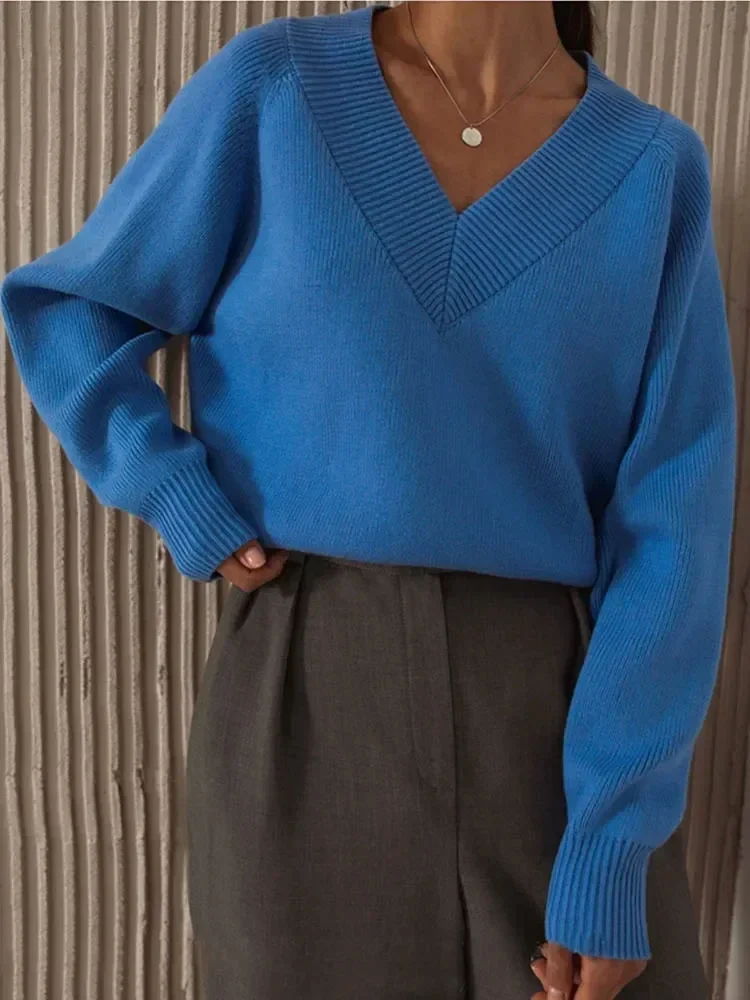 

women's Knitted Sweater Vintage Oversize V-neck Long Sleeve Jumper Top Female Fashion Autumn Winter Pullover Women Fashion 2026