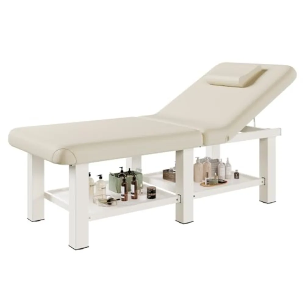 Stationary Massage Table Folding Bed with Backrest for Treatment Table Physical Therapy Table Spa Facial Bed, Metal