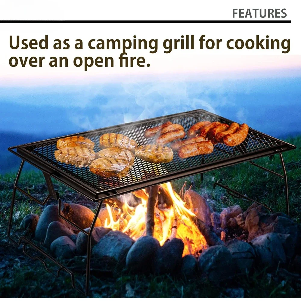

ez 2pcs Campfire Grill Storage Rack Camping Grill Steel Foldable Stackable T-238
