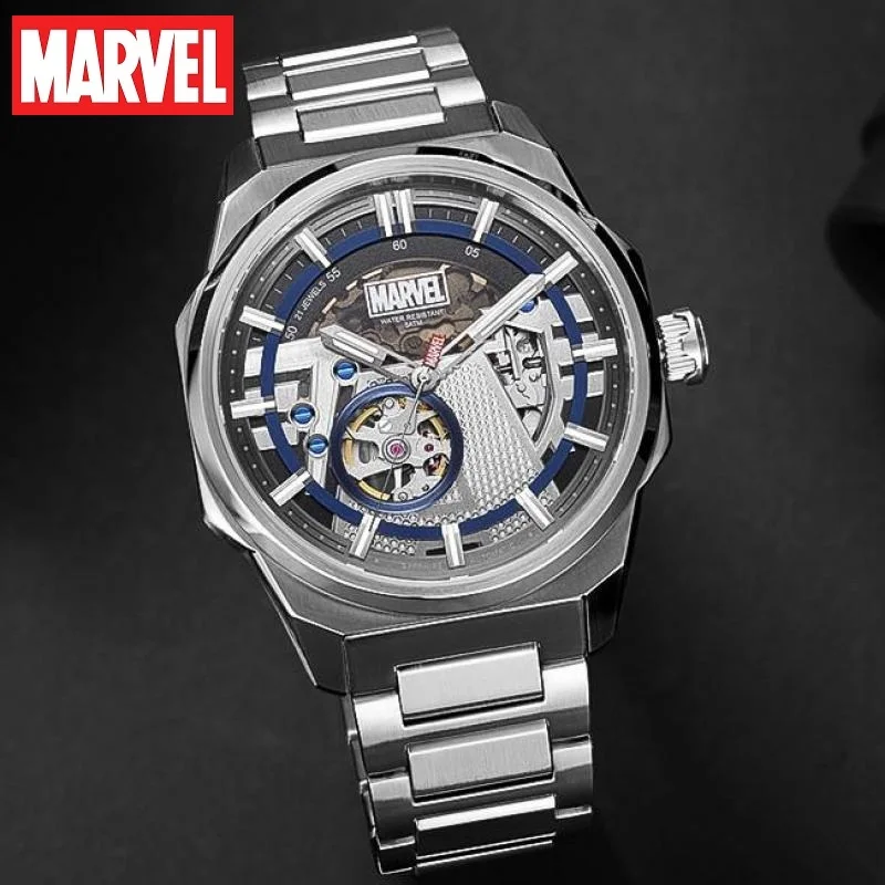 Marvel For Mens Watch Automatic Avengers Captain America Sapphire Crystal Hollow New Mechanical Wristwatches Male 50m Waterproof