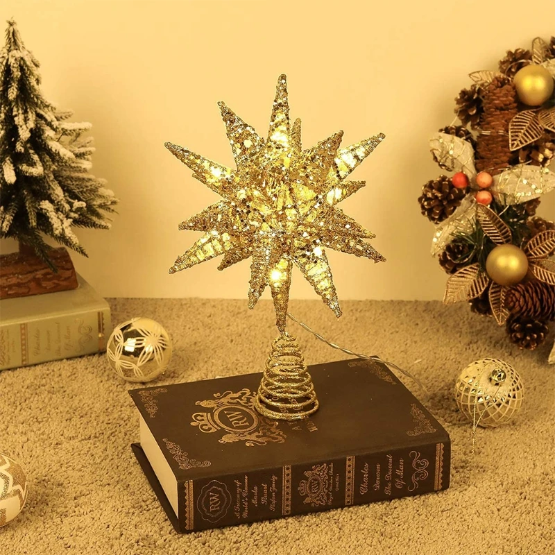 Christmas Tree LED Star Tree Topper Battery Operated Treetop Decoration Hanging Xmas Decoration Ornament Topper Christmas Star