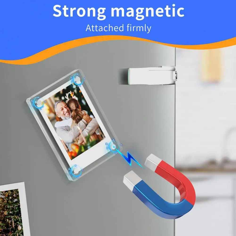 Compact Photo Holder Magnetic Photo Frame Set for Refrigerator Double-sided Acrylic Instant Film Holder Transparent Picture