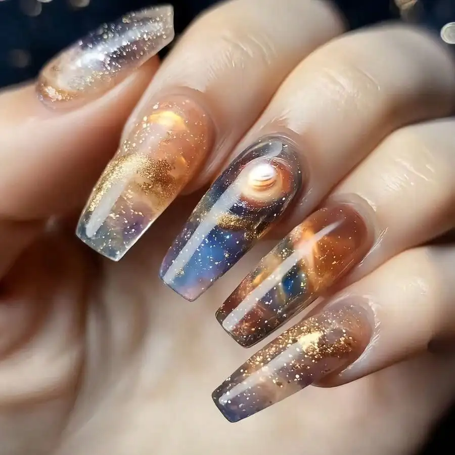 

24Pcs Dreamy Starry Night Press On Nails Sparkle Glitter Reusable Fake Nails Women Cute Nail Art