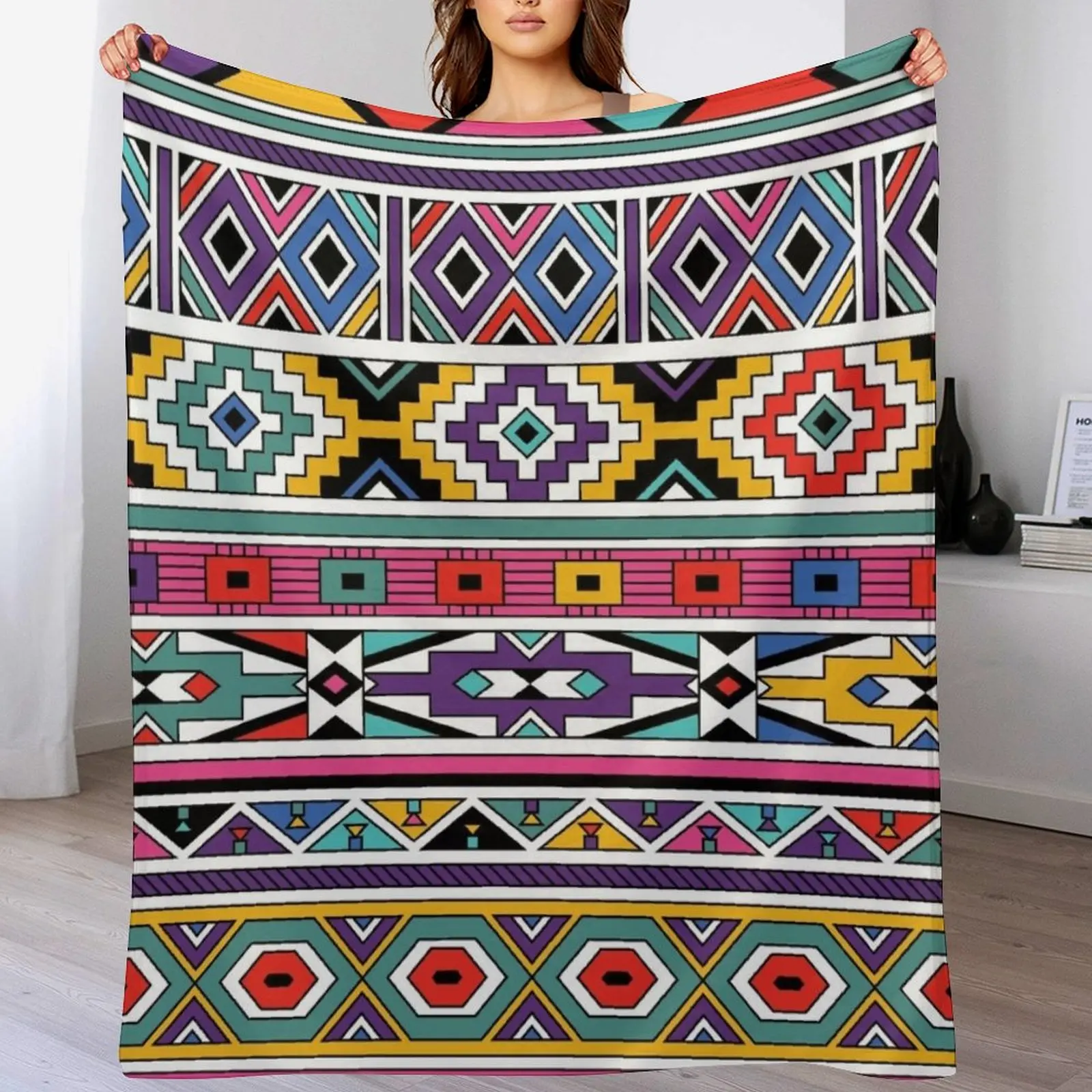 Ndebele Fashion Tribal Pattern | African Style Geometry Art Throw Blanket Bed Fashionable Soft Beds Weighted Blankets