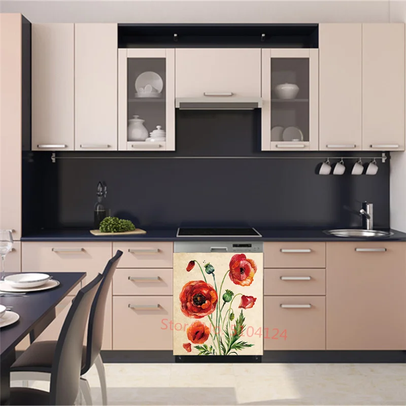Potted Flower Sticker For Dishwasher Self Adhesive Waterproof Removable Wallpaper Kitchen Wall Cabinet Door Sticker Custom Size view 5