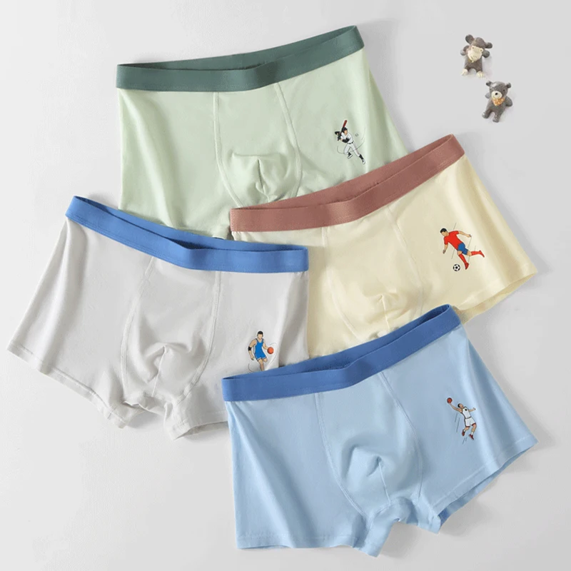4-Pack Breathable Boys Boxer Briefs High-Quality Cotton Elastic Comfortable Underwear for Teenage Boys