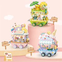 Stand Cart Blocks City Series Street view 300pcs+ FOOD truck fruit/icecream Shop learning Assemble Toys For Kids Holiday Gifts