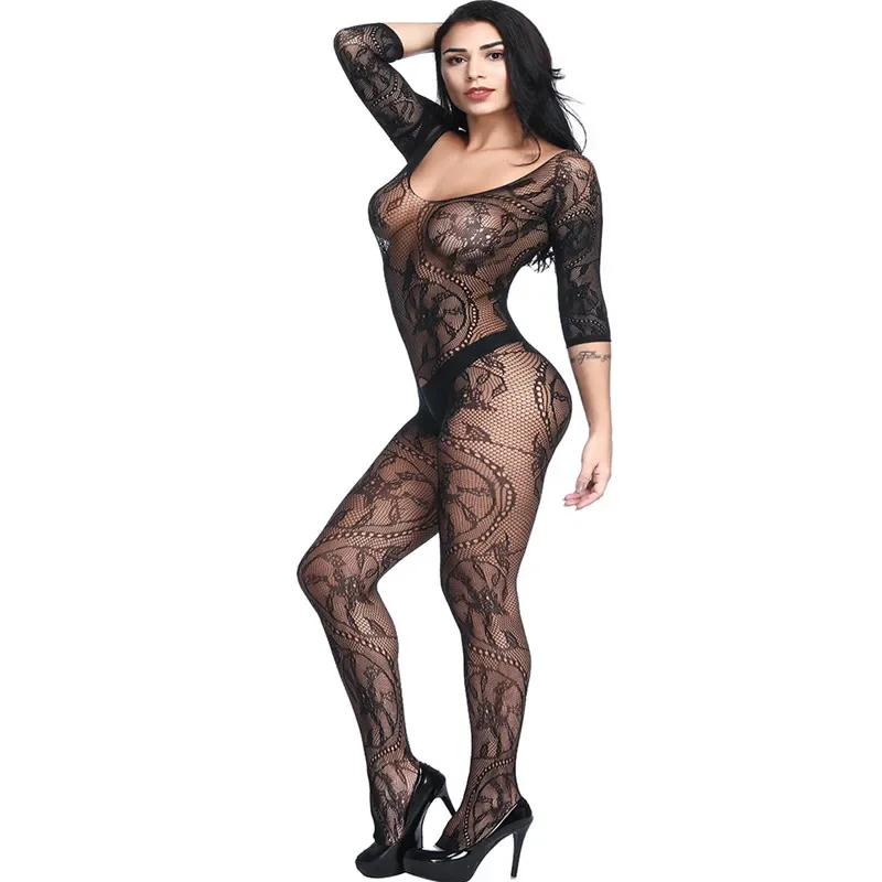 Body erotici a rete Plus Size donna trasparente con apertura sul cavallo Bodystocking costumi Sexy calze per il corpo collant a rete Lingerie