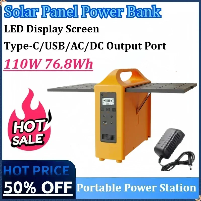 100W Portable Power Station 110V/220V 76.8Wh Solar Generator Mobile Power Station with Solar Panel Power Bank for Camping