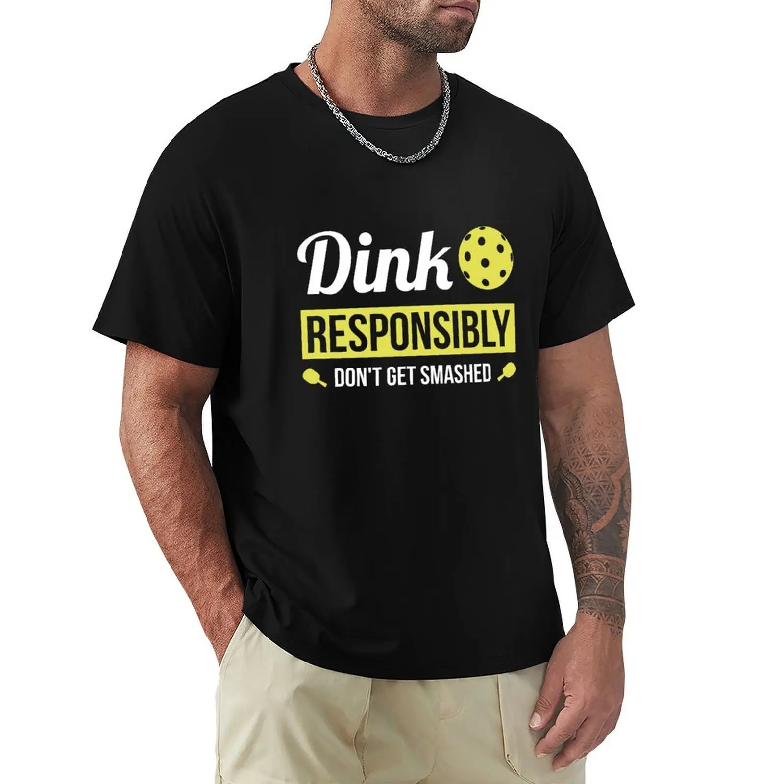 Dink Responsibly Funny Pickleball T-Shirt Casual Minimalist Short Sleeve Top