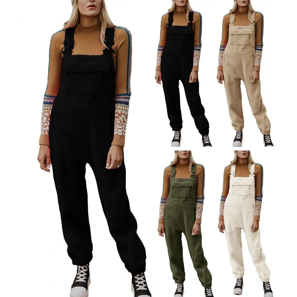 Ropa de trabajo para mujer, mono grueso de felpa sin mangas, pantalones de esquí, tirantes ajustables, espalda cruzada, mono informal Retro