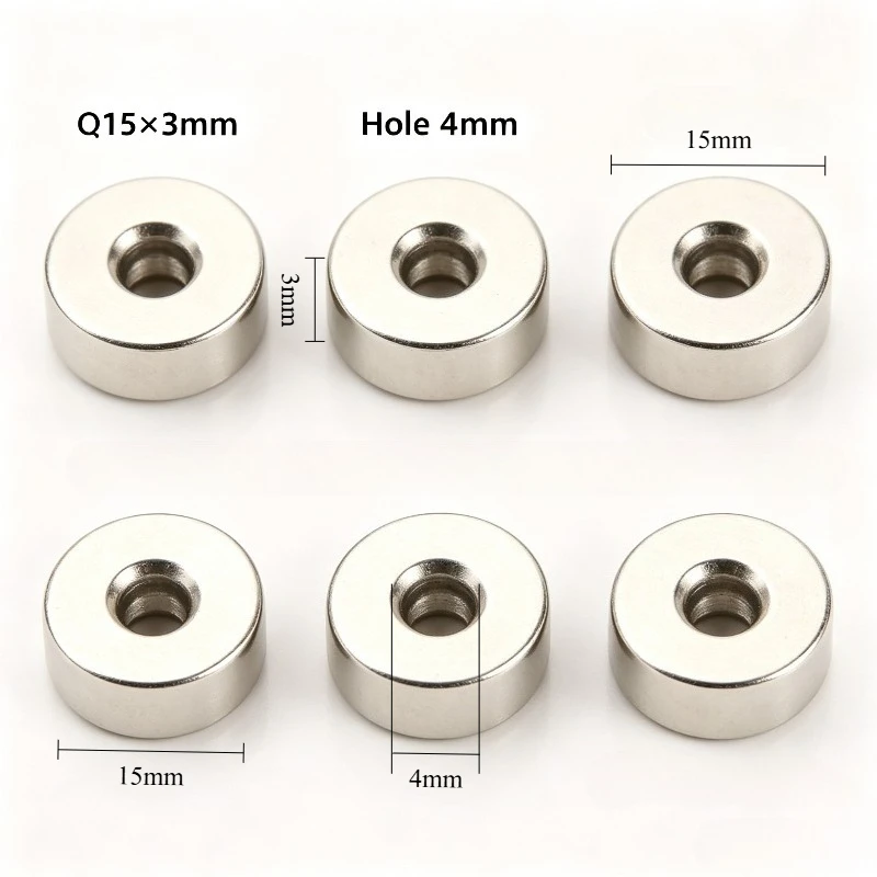 15*3‑4 mm Small Round Disc Countersunk Neodymium Magnet 15x3‑4 mm 4mm Hole Permanent NdFeB Magnet for Fridge DIY Industrial