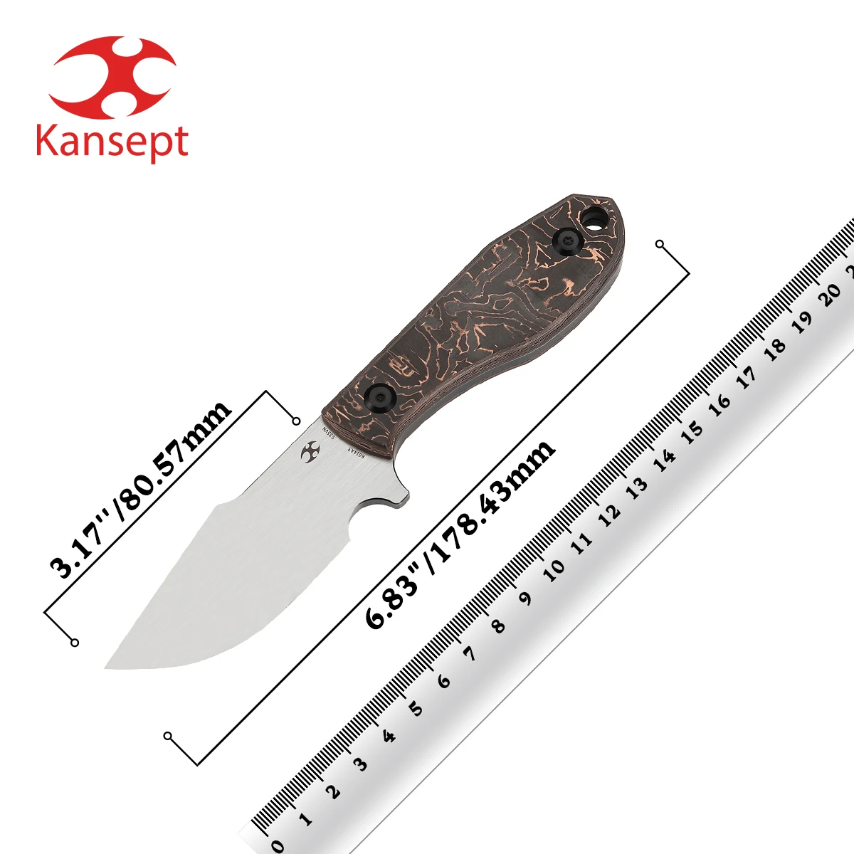 Kansept Fixed Blade K014 Tiny Dancer 3,17 дюйма CPM S35VN с фрезерным лезвием с ЧПУ + эргономичный нож с ручкой из титана/углеродного волокна