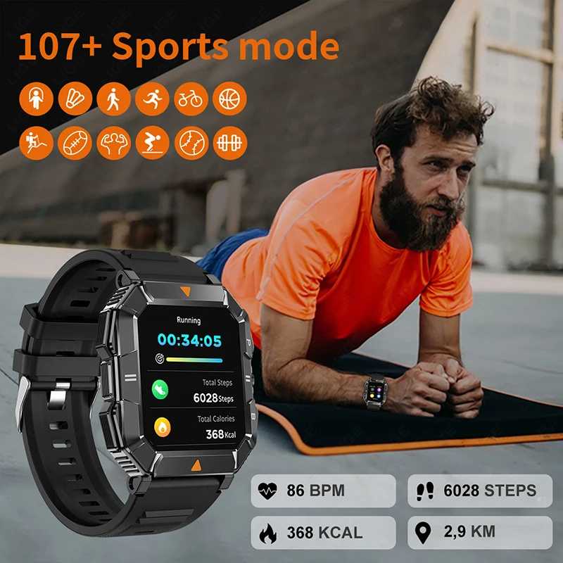 New Outdoor Rugged Military GPS Sports Track Smartｗatches Men\'s Waterproof Bluetooth Call Voice Assistant Heart Rate Smart Watch