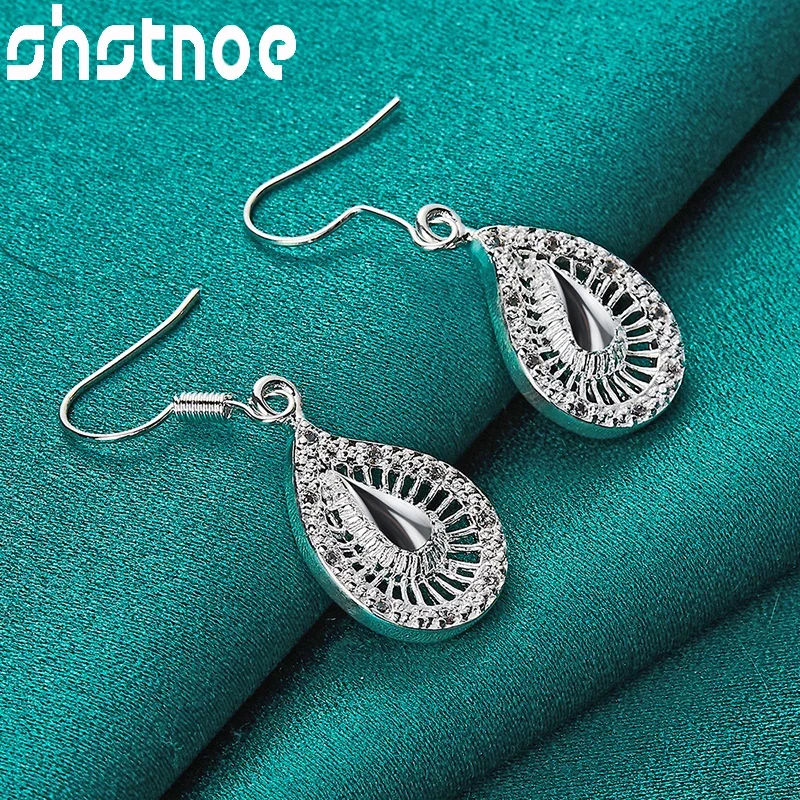 

SHSTONE 925 Sterling Silver Hollow Water Droplet Drop Earring For Women Fashion Party Engagement Wedding Jewelry Birthday Gift