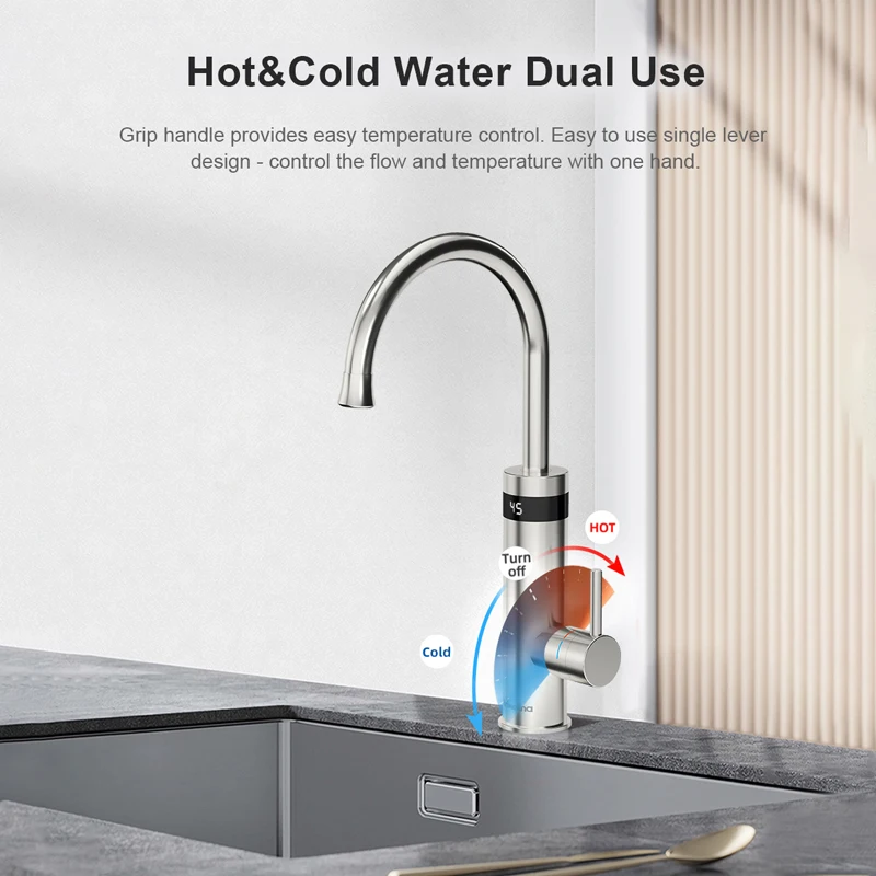 Briwellna-grifo de agua caliente instantáneo, grifo eléctrico gris de bronce para cocina, calentador de flujo de 220V, calentador de agua eléctrico