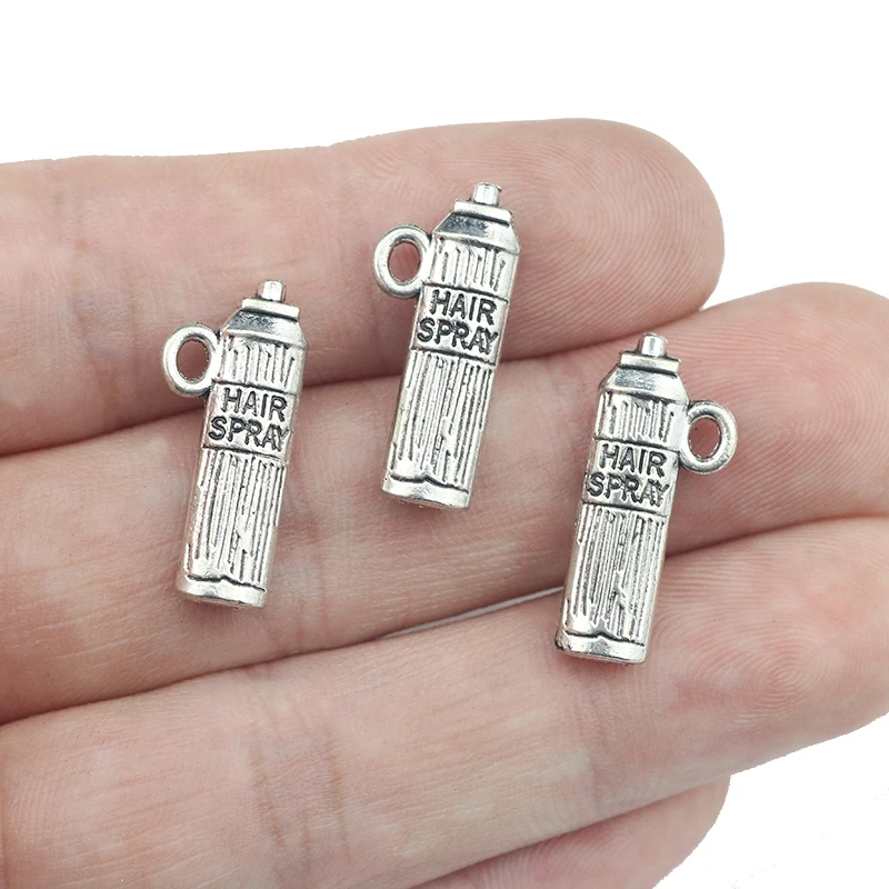 10 Pieces 10*22mm Antique Silver Color Mixed Alloy Hair Spray Charms Bottle Pendant Accessory For DIY Jewelry Making