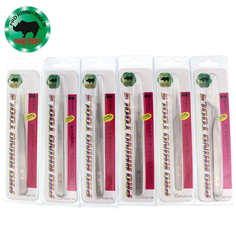 Japanese Rhino SW Series Tweezers Anti-Magnetic Anti-Acid Frosted Precision Straight Elbow Forceps