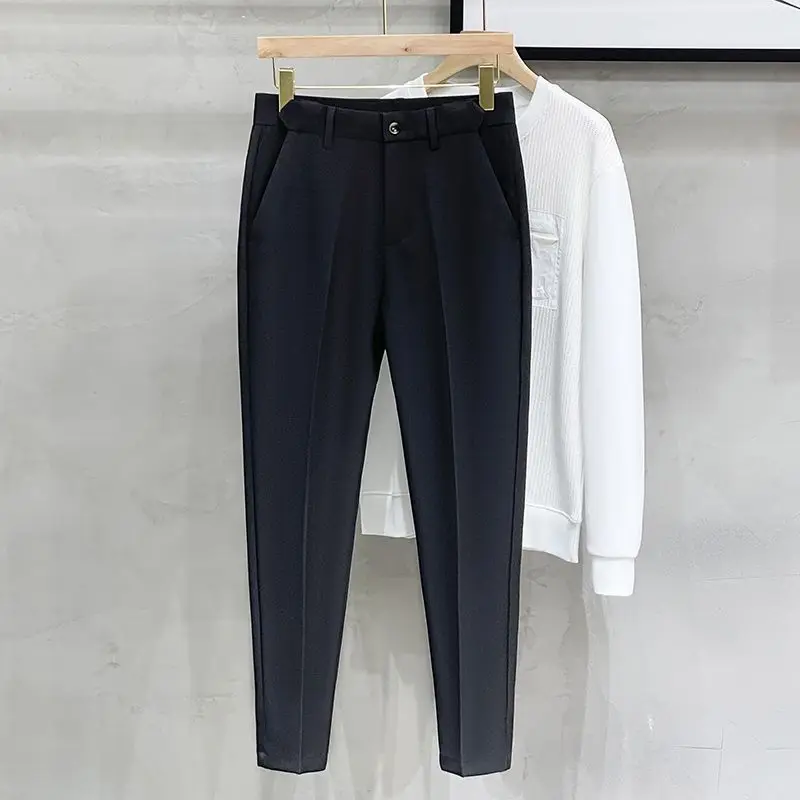 Spring Autumn New Solid Color Fashion Suit Pants Man High Street Casual Loose Zipper Pockets Korean Style Y2K Straight Trousers