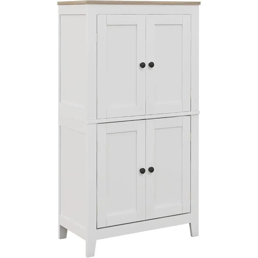 

Отдельно стоящий напольный шкаф для ванной комнаты с 4 дверцами, 2-уровневым хранением и регулируемыми полками, белый