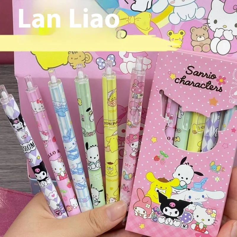 

Гелевая ручка Sanrio, 6/12 шт., набор мультфильмов Kuromi Cinnamoroll Hello Kitty Pochacco St Head, 0,5 мм, пресс-ручка для студентов, изучающих канцелярских принадлежностей