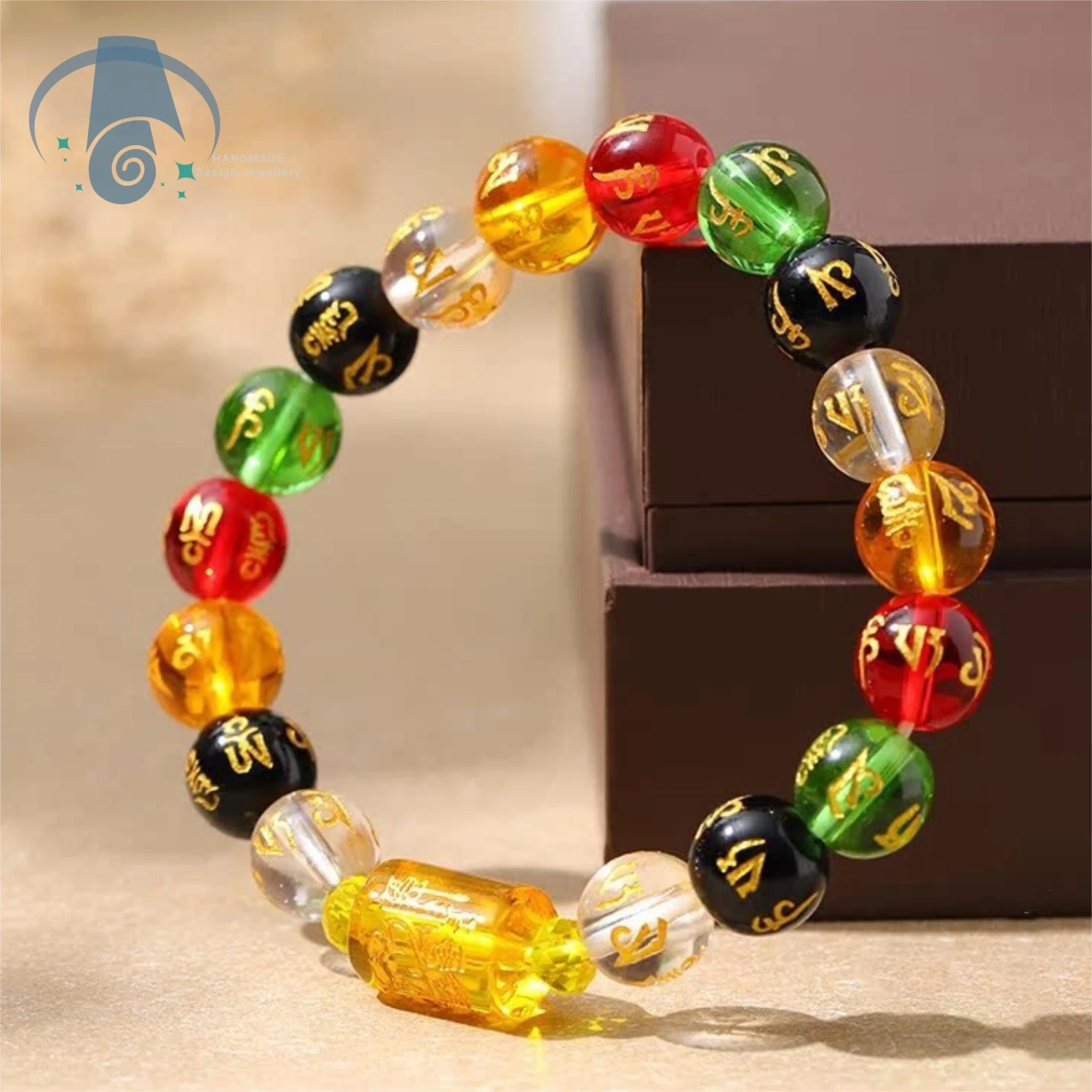 Crystal Mantra Bracelet with Rainbow Colors and Five Elements Beads for Good Luck and Harmony Unisex Couple Spiritual Gift
