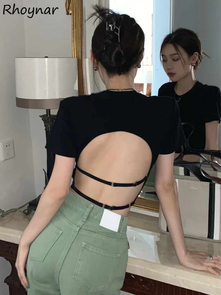 

Футболки с коротким рукавом, женские укороченные топы с открытой спиной, дизайн, сексуальная милая крутая уличная одежда Y2k, клубная праздничная мода, Ulzzang, женское лето