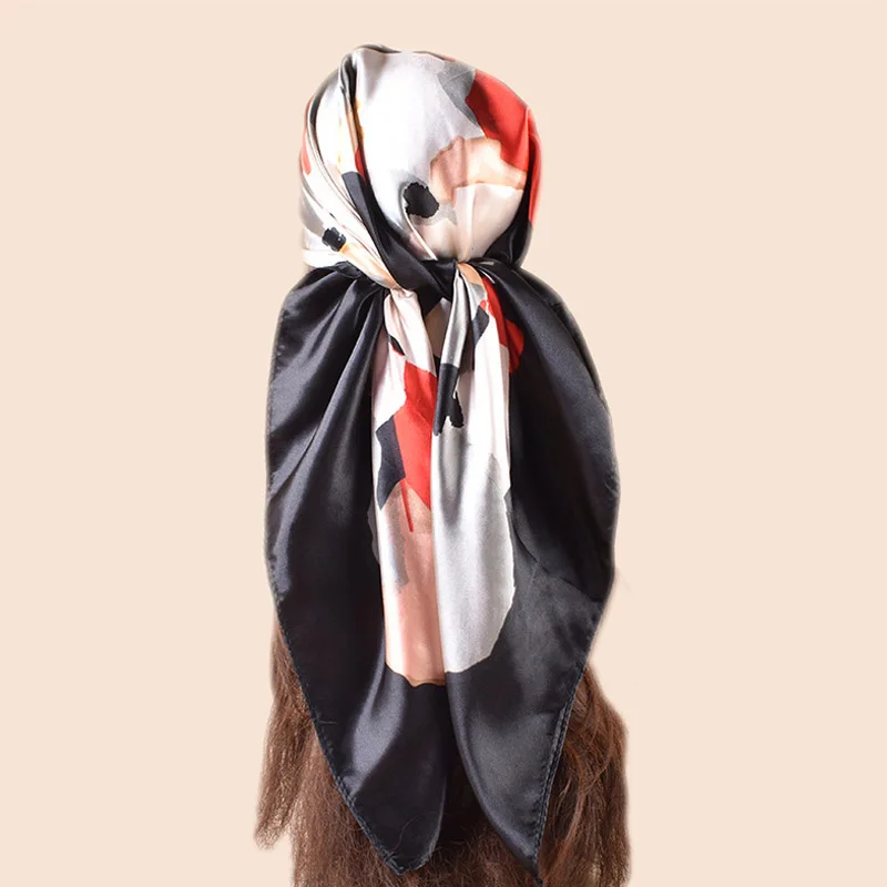 Hohe Qualität Schal Satin Seide Quadrat Schal Frauen Blume Halstuch Damen Stirnband Haar Bands Drucken Foulard Hijab Wraps Bandana – Detail 5
