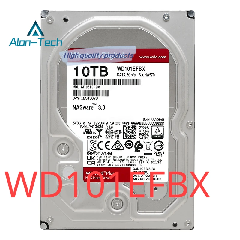 ويسترن ديجيتال ريد ديسك بلس ، WD101EFBX ، 10 تيرا بايت ، 7200 RPM ، 256MB ، SATA3 ، جديد وأصلي ، شحن مجاني ، توصيل سريع