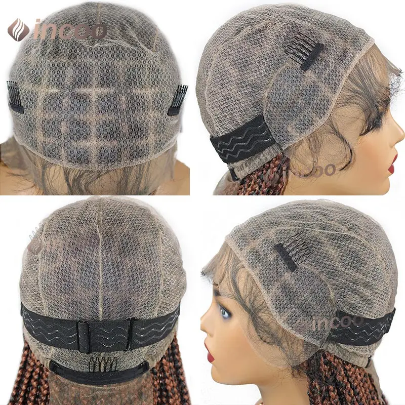 Perruques tressées croisées synthétiques ombrées, boîte sans nœuds, Full Lace Frmeds, perruque tressée Goddess Cornrow Lace Front Wig, 36 po