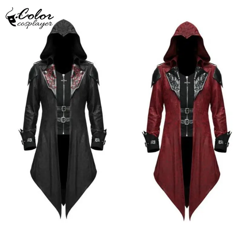 Color Cosplayer Gothic Jacket Long Medieval Coat Vintage Cosplay Costume Black Outfit Red Outerwear Adult European Clothing